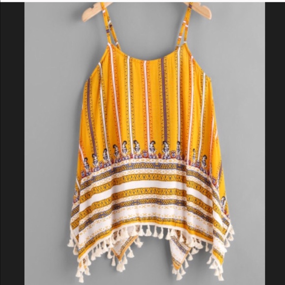 Tribal Print Tassel Hanky Hem Top - Picture 5 of 6